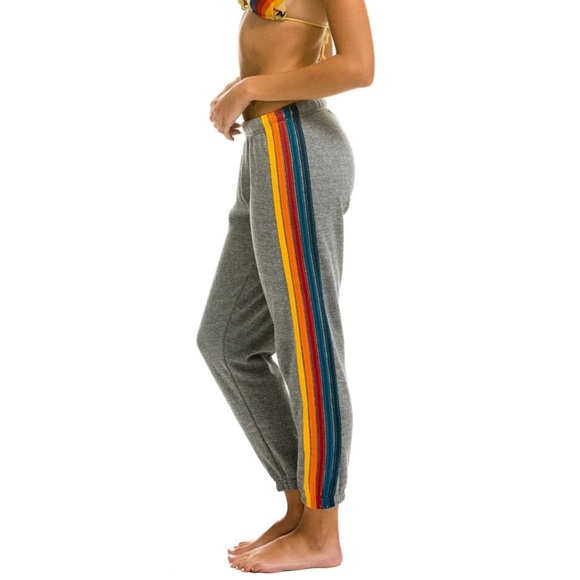Aviator Nation Pants - Aviator Nation Gray Joggers with Multicolor Stripes